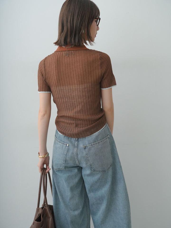 【套裝】雙色透視polo衫+水洗漸層牛仔褲（兩件套）