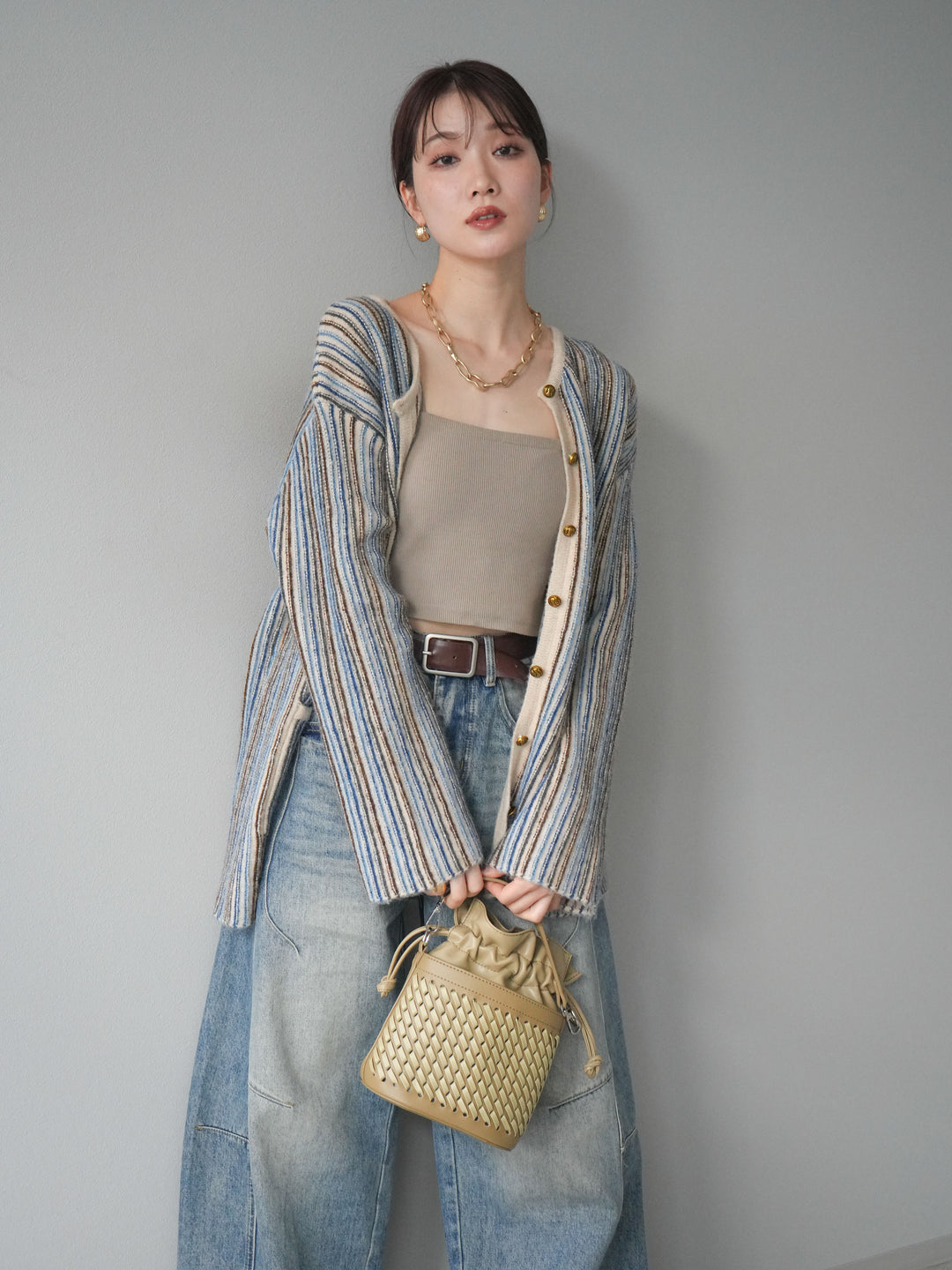 [予約]アンティークボタンストライプニットカーディガン/ivory