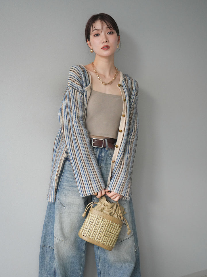 [予約]アンティークボタンストライプニットカーディガン/ivory