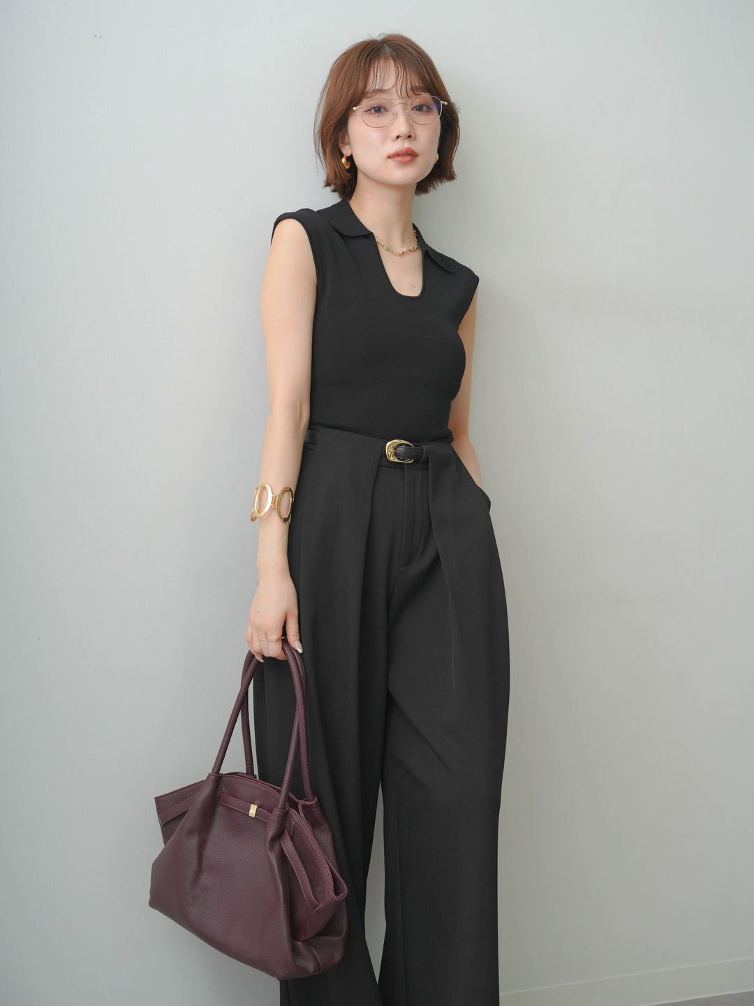 [予約]スキッパーフレンチニットトップス/black