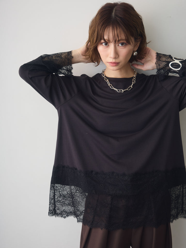 [SET]レーストリムロングTシャツ+レーストリムロングTシャツ(2set)