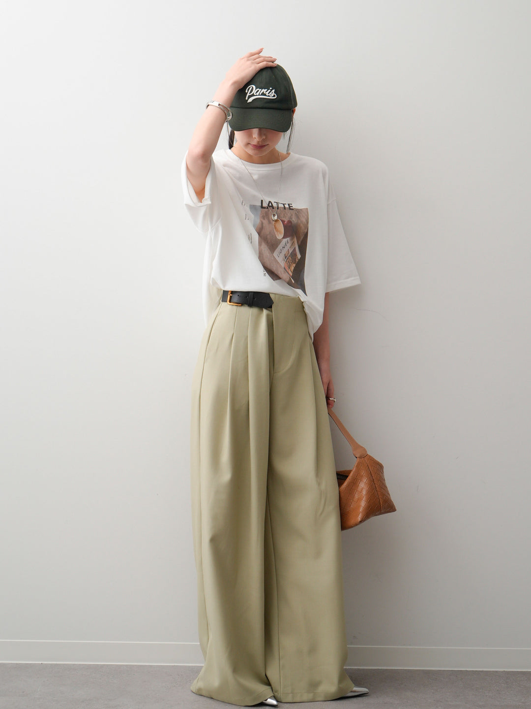 [SET]フォトプリントロゴTEE+アシンメトリーベルトタックワイドパンツ(2set)
