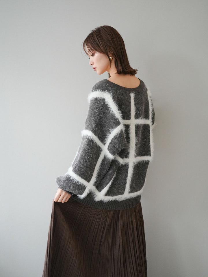 [予約]ミックスシャギーチェックカーディガン/brown