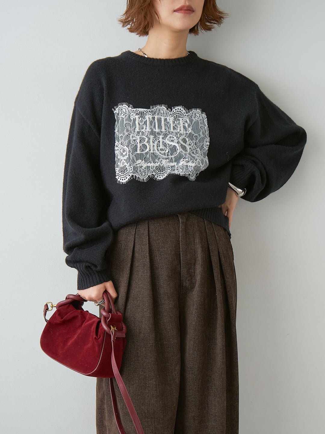 [SET]アルパカタッチ刺繍レースロゴニットプルオーバー+アルパカタッチ刺繍レースロゴニットプルオーバー(2set)