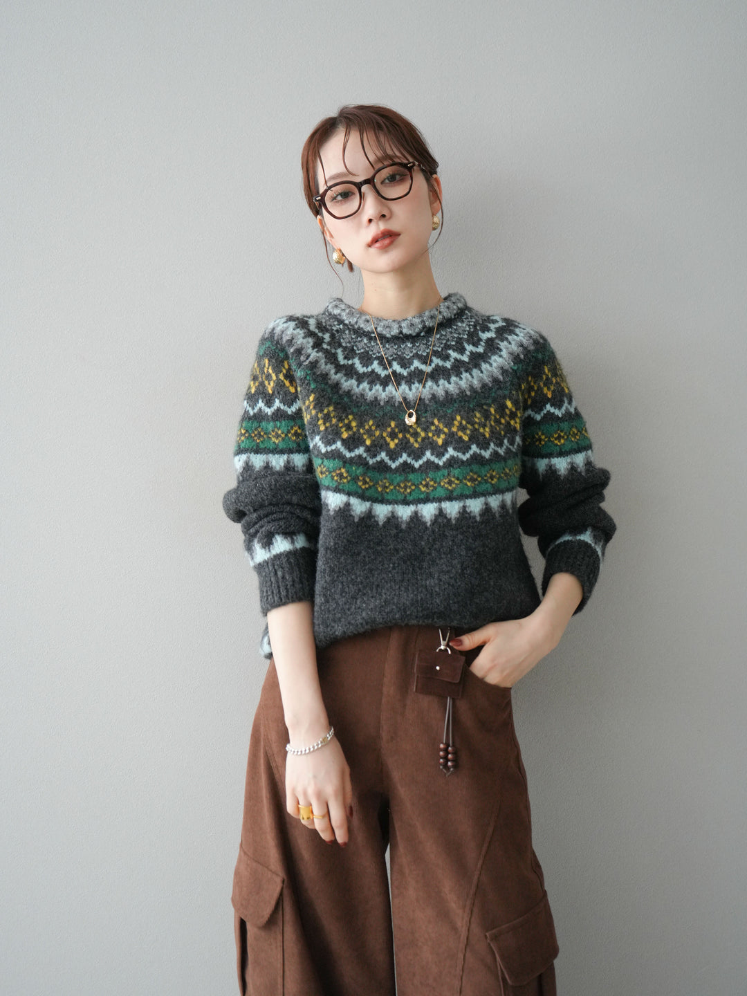 [予約]ウールタッチ求心柄オーバーニットプルオーバー/gray