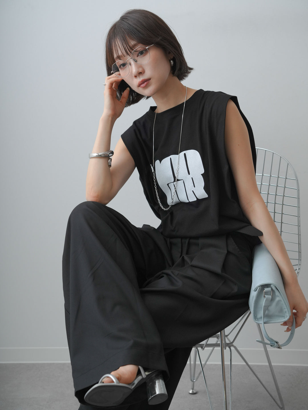 [SET]ヴィンテージロゴドロストTEE+ショルダータックノースリーブオーバーTEE(2set)