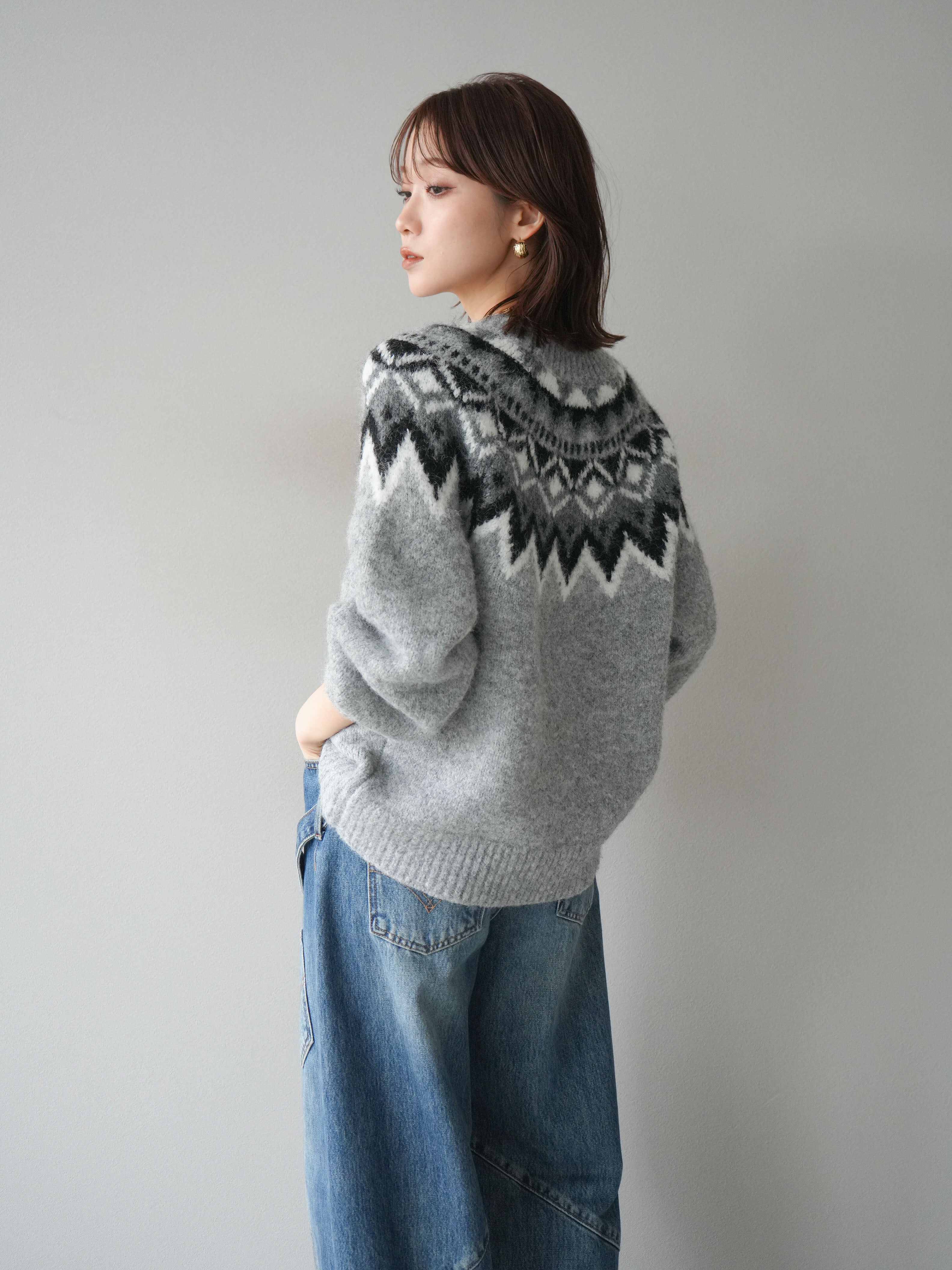 SET]求心柄オーバーニットプルオーバー+ペインターカーブデニムパンツ