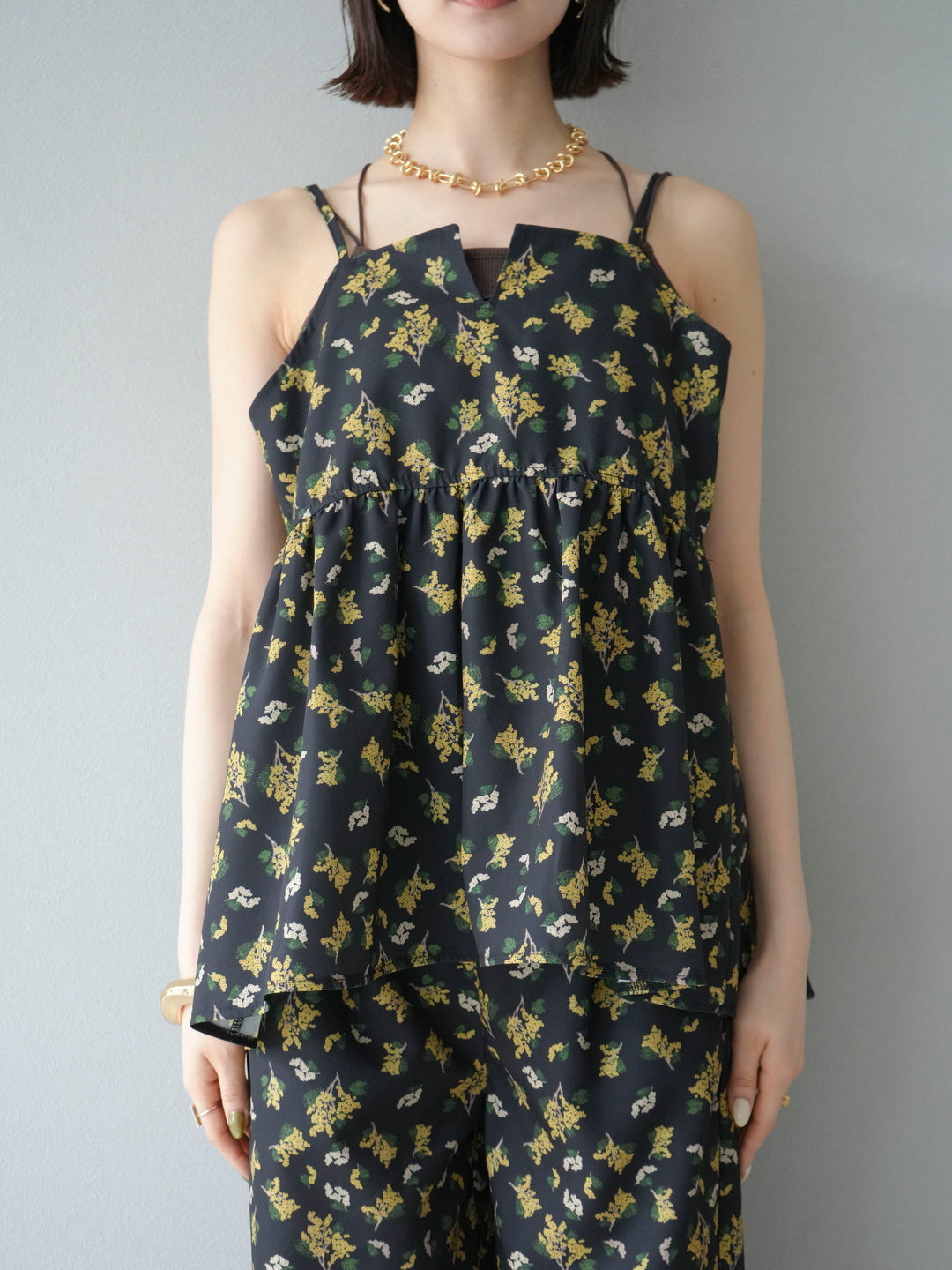 [予約]ブーケプリントキャミソール/ブラック