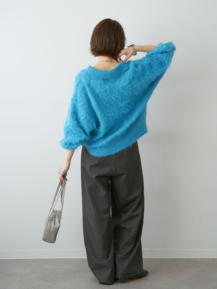 [SET]ヘンリーシャギーニットトップス+ツイルタックワイドパンツ(2set)