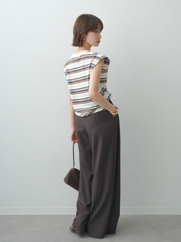 [SET]ショルダーパッドフレンチTEE+ベルトループデザインワイドパンツ(2set)