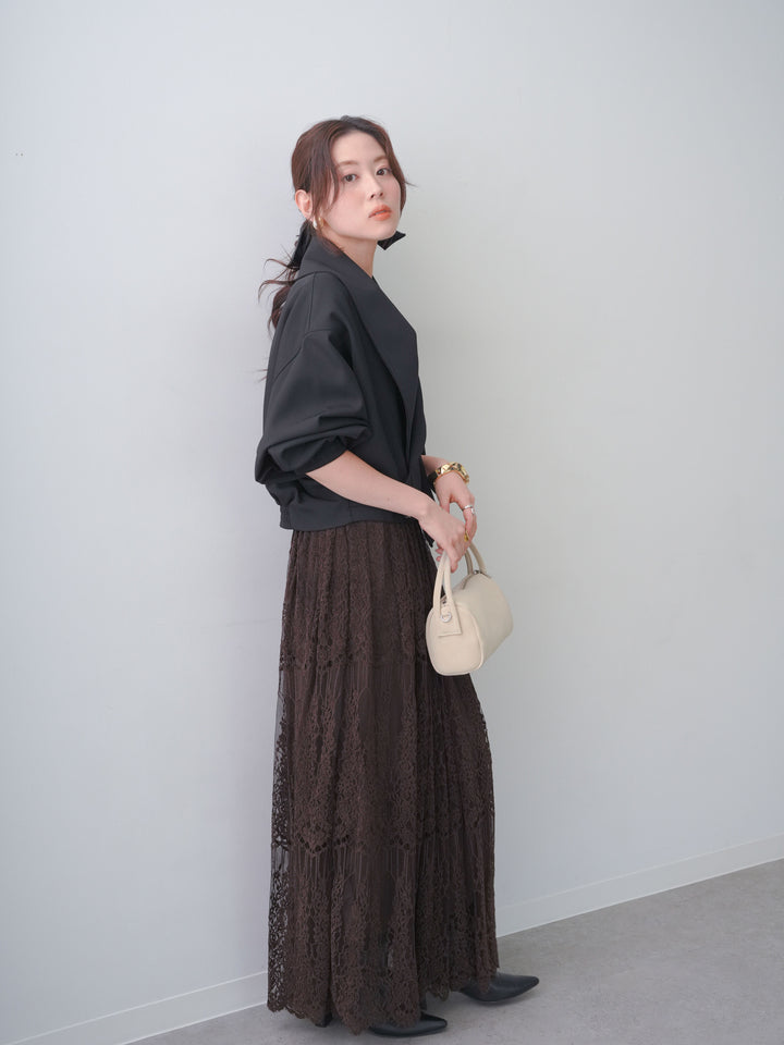 [SET]サイドベルトビッグカラーショートジャケット+カップ付きバッククロスキャミソール(2set)