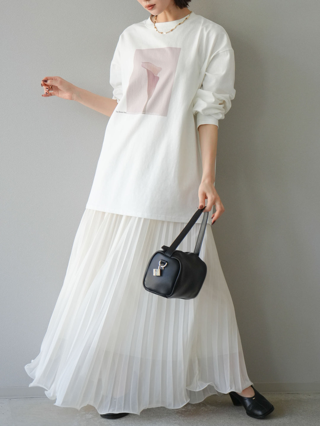 [予約]シフォンプリーツパイピングスカート/アイボリー