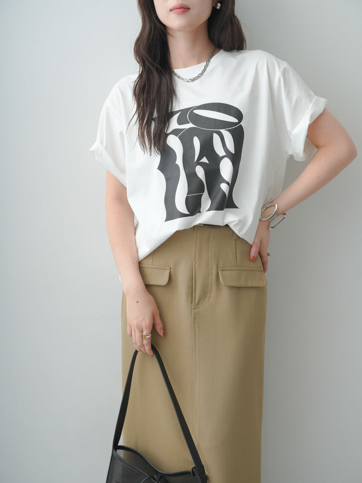 [SET]クールタッチアートロゴオーバーTEE+クレープデシンフラップ付きストレートスカート(2set)