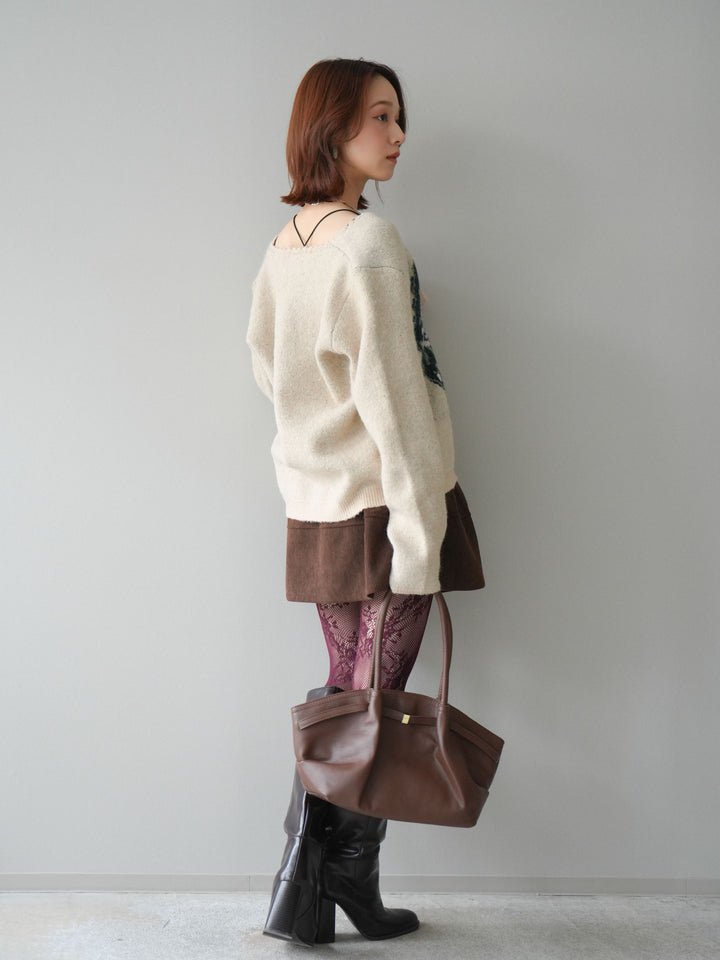 [予約]ベルト付インパンコーデュロイタックフレアスカート/brown