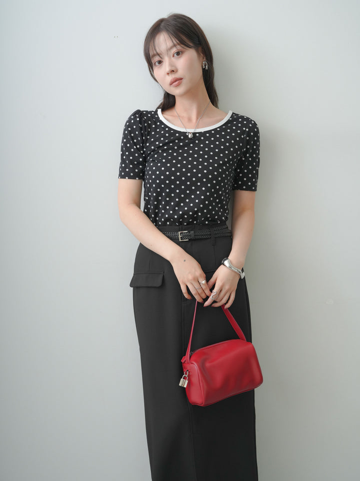 [SET]前後2wayドットバイカラーパイピングTEE+クレープデシンフラップ付きストレートスカート(2set)