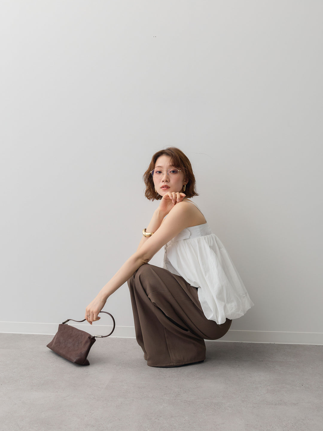 [予約]バックル付バルーンキャミトップス/white