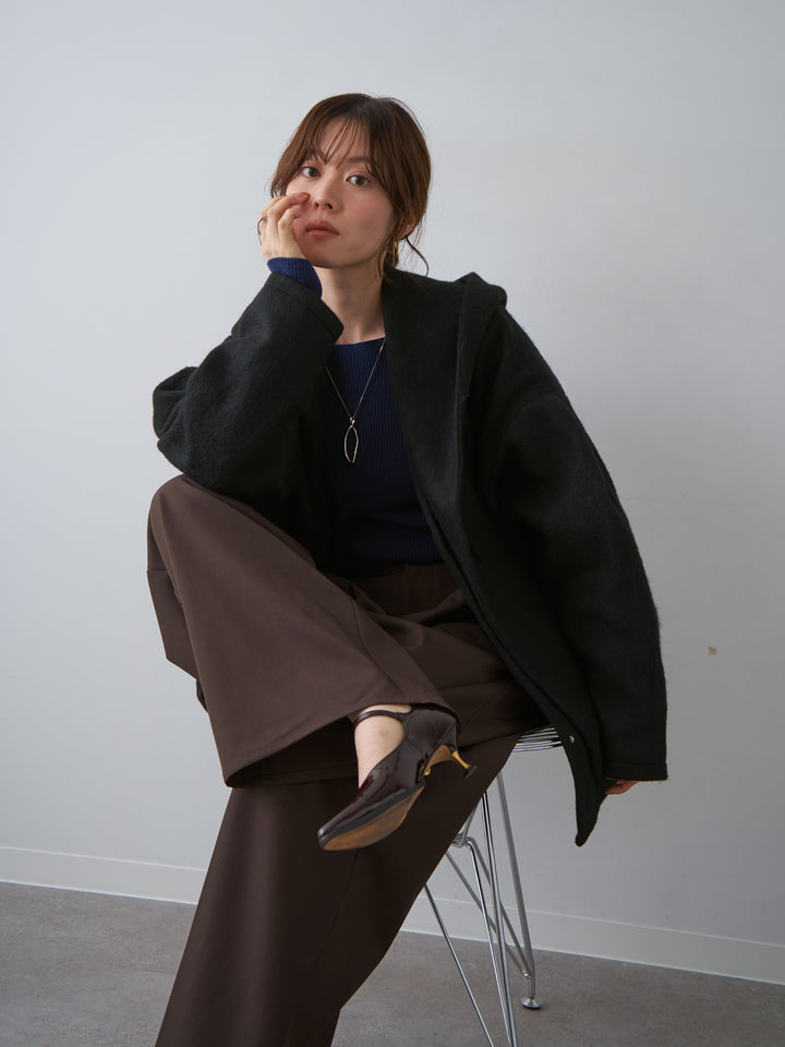 [SET]フードマフ付メランジコート+ツイルタックワイドパンツ(2set)