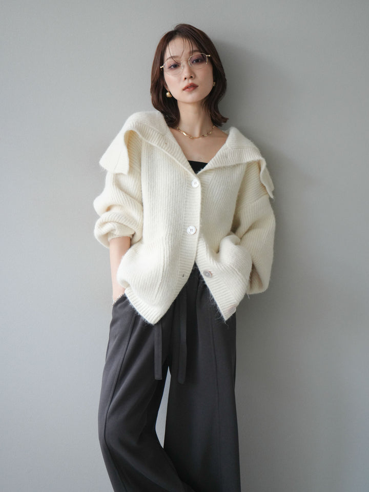 [予約]襟付きボタンオーバーニットカーディガン/ivory