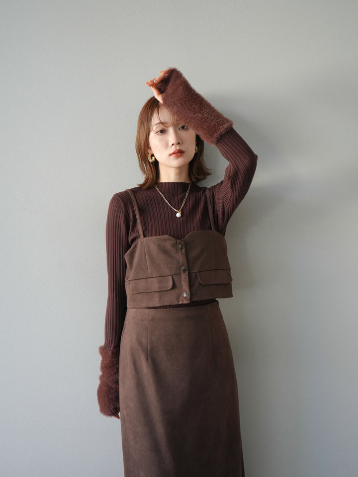 [SET]スウェードビスチェ+スウェードIラインスカート(2set)