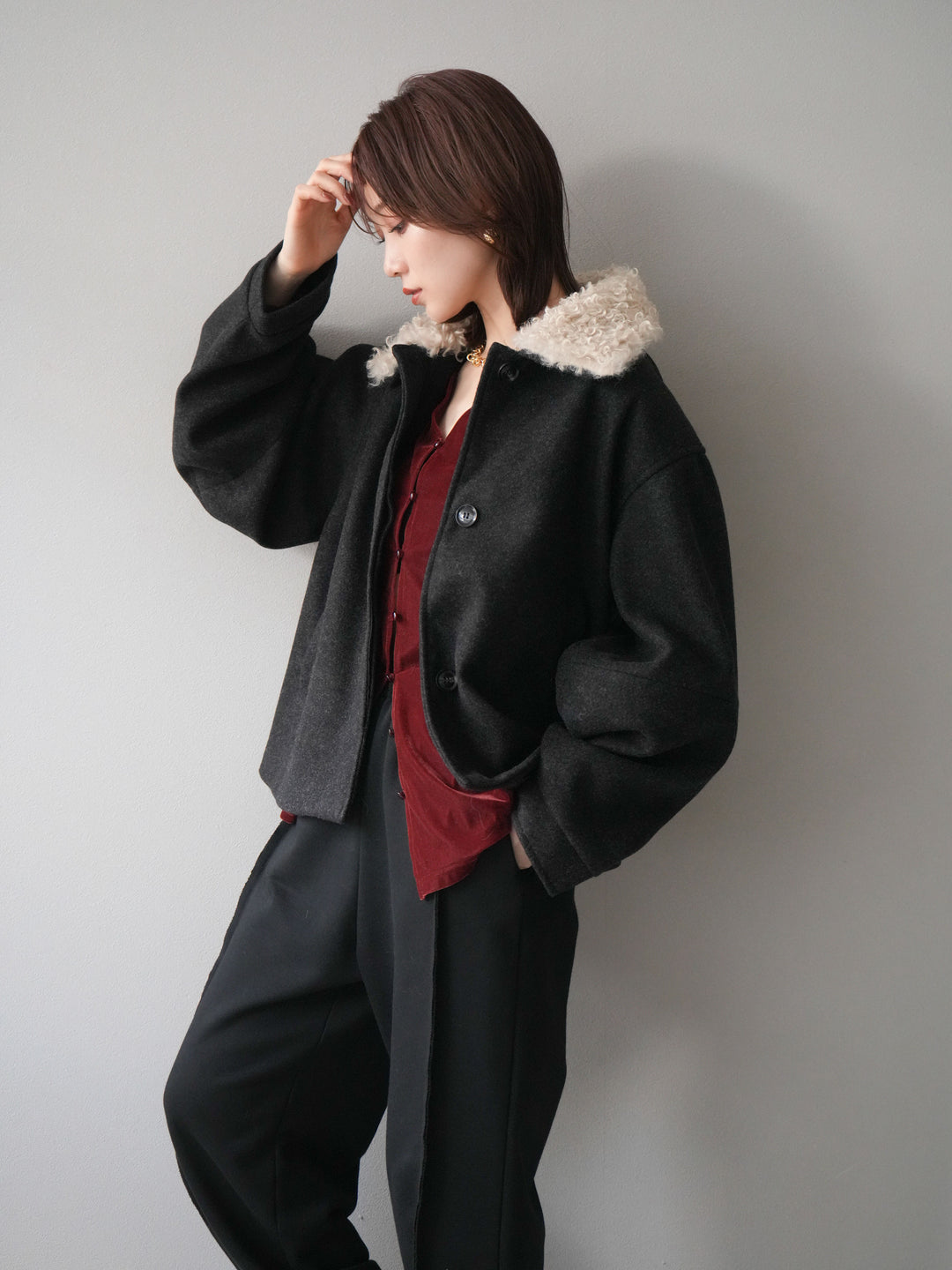 [予約]ロービングボアえりブルゾン/black