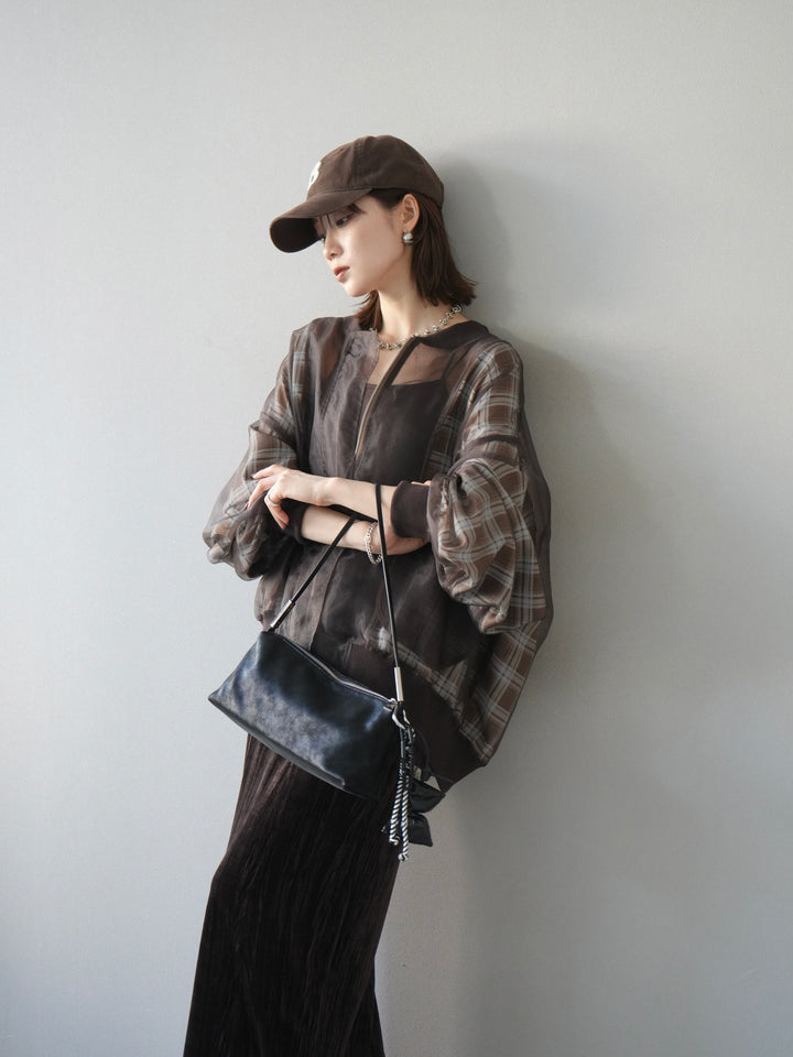 [預購] 格紋薄紗對接外套/棕色