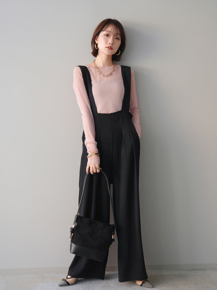 [予約]シボ加工ハイウエストタックサロペット/black