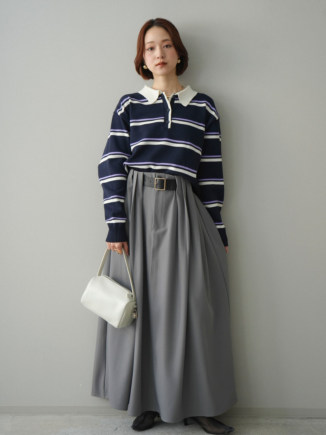 [予約]ベルトループフレアスカート/gray