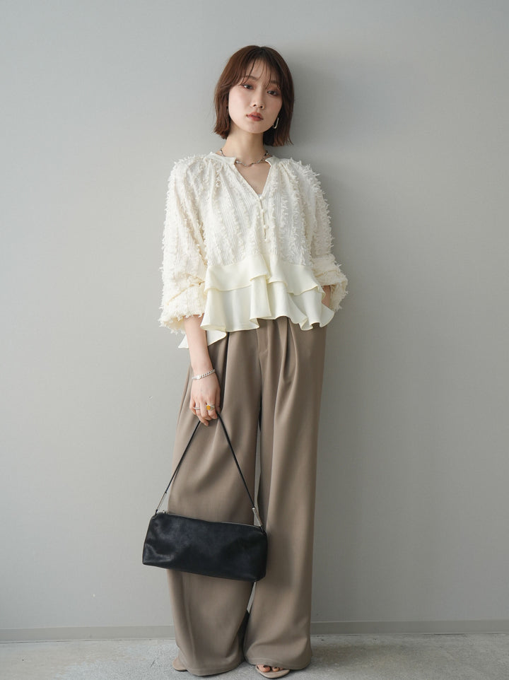 [SET]ジャガードぺプラムフリルブラウス+ジャガードぺプラムフリルブラウス(2set)