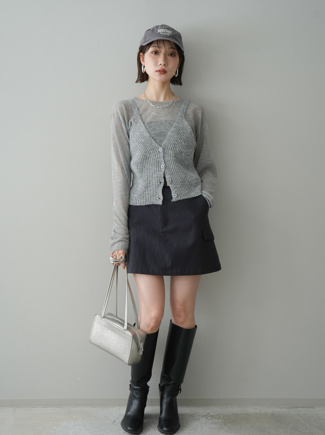 [予約]ビスチェアンサンブルシアーニット/gray