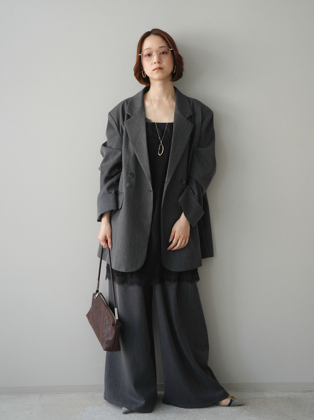 [予約]ダブルボタンヘリンボーンジャケット/black