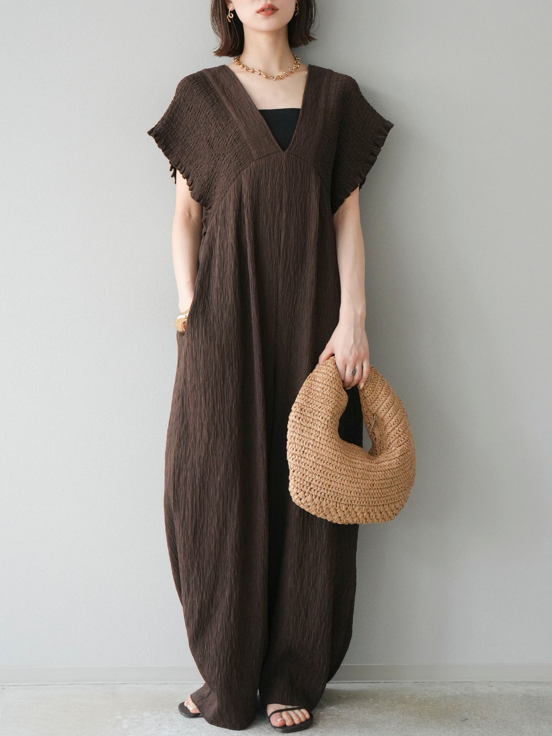 [SET]楊柳シャーリングサロペット+楊柳シャーリングサロペット(2set)