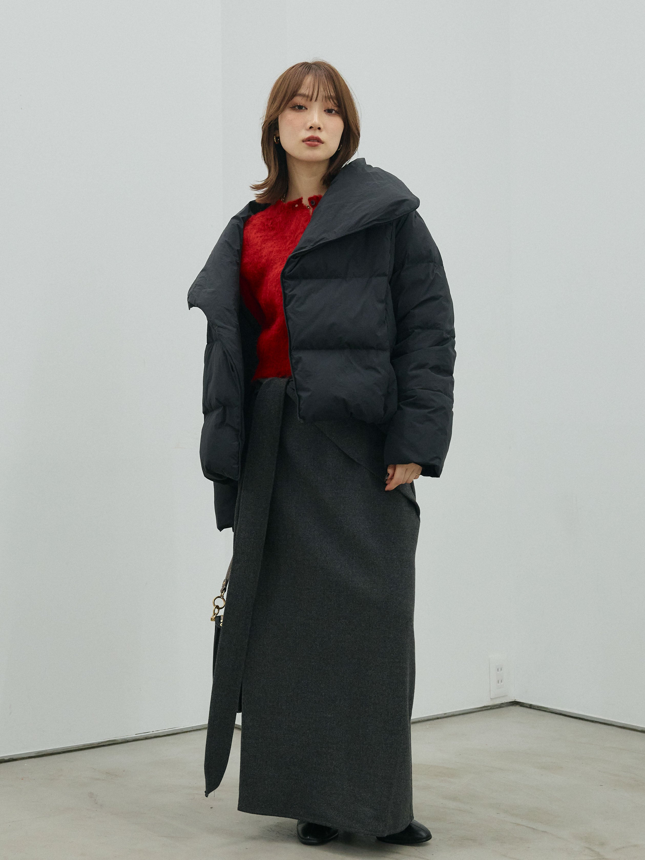 予約]ウールタッチウエスト巻きスカート/charcoal – Lumier