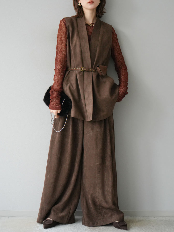 [SET]ポーチベルト付スウェードジレ×パンツSET UP(2set)