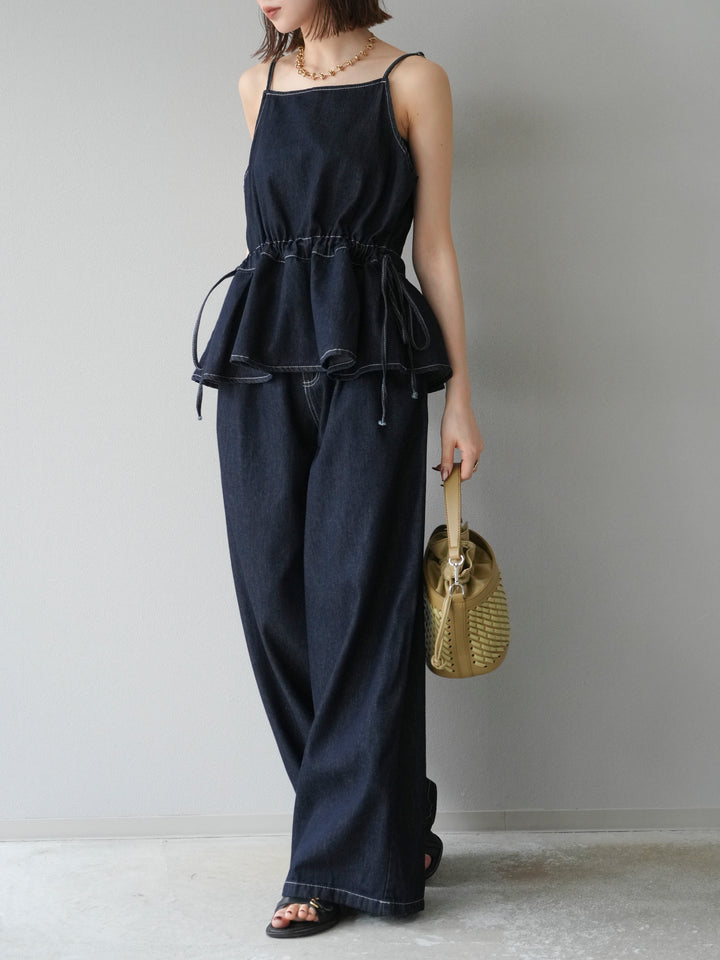 [SET]デニムタックフレアキャミソール＆イージーワイドパンツSET UP(2set)
