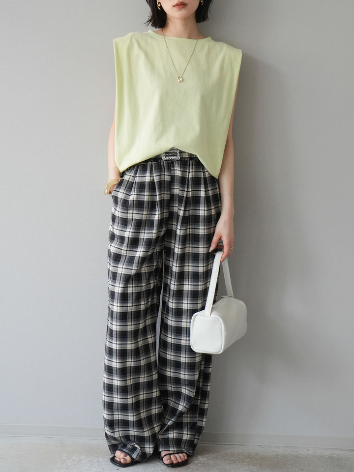 【預購】蕾絲層疊格紋寬褲/黑