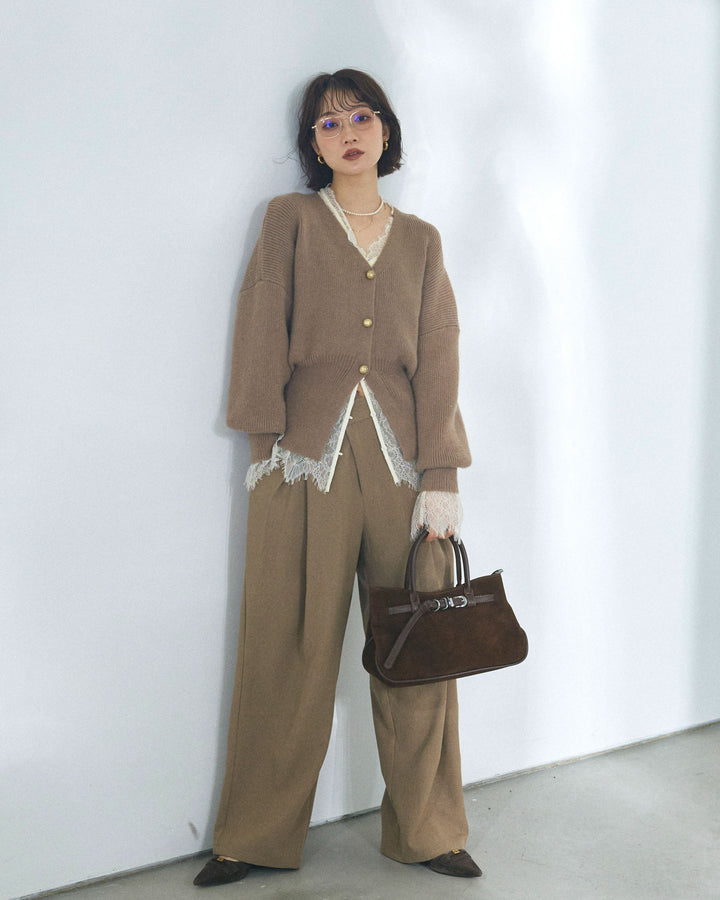 【Allure】[SET]ゴールドボタンニットカーディガン×レースブラウスSET