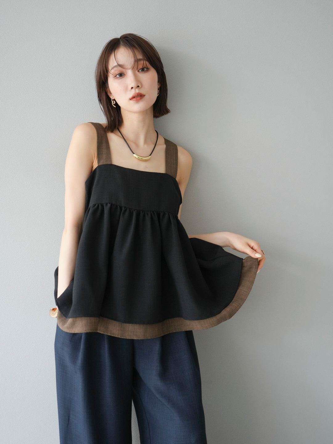 [SET]リネンライク配色フレアタンクトップ+選べるアクセセット(2set)