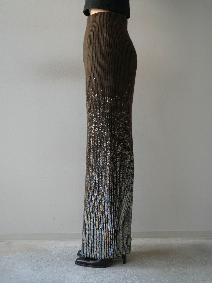 [予約]箔プリントニットタイトスカート/coffeebrown