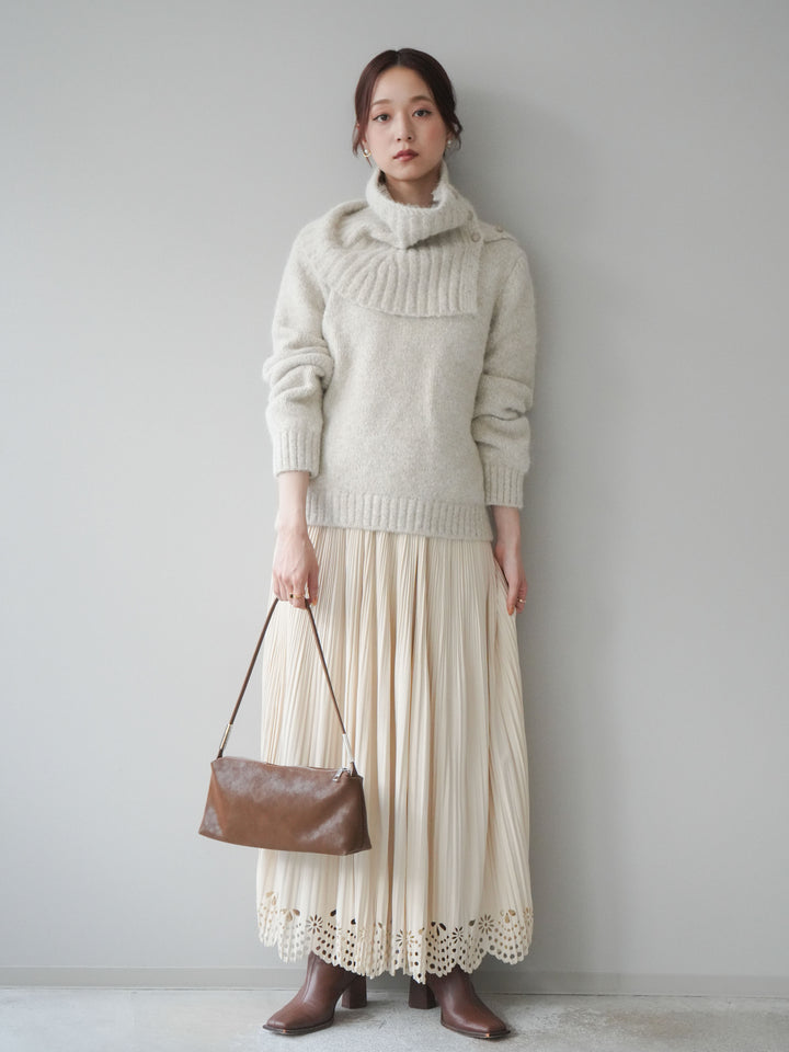 [予約]パンチングデザインスエードプリーツスカート/ivory