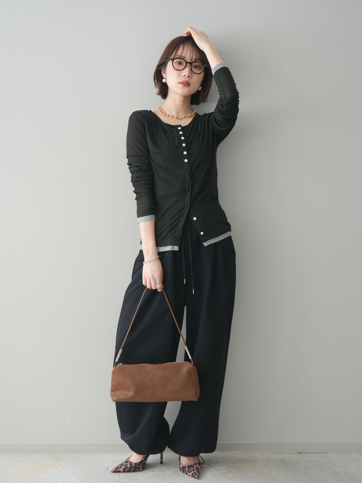 [予約]裾ドロストタックスウェットパンツ/black