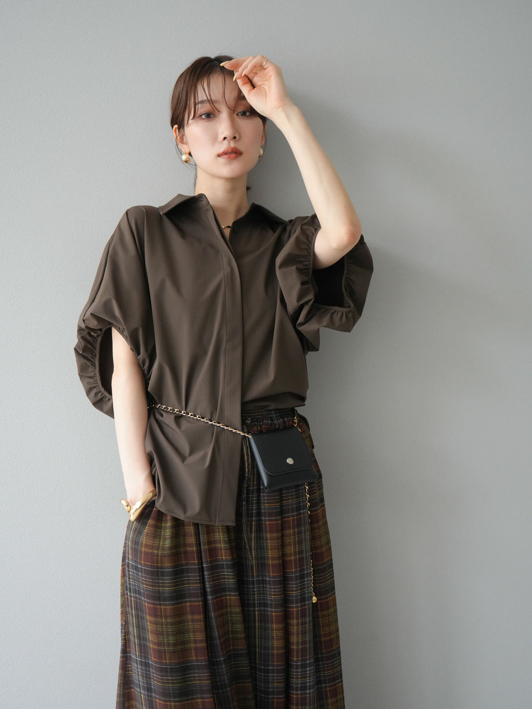 [予約]ICE TOUCHパフスリーブシャツ/ブラウン