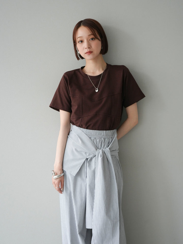 【預購】緊身胸衣設計T卹/棕色