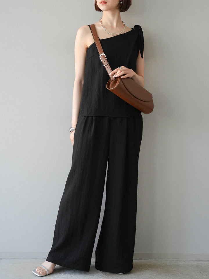 [SET]アシンメトリーショルダーデザイントップス＆ワイドパンツSET UP(2set)