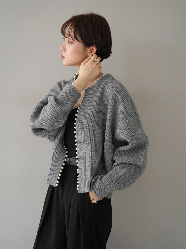 [Pre-order] Angora Touch Pearl Design Knit Cardigan/Gray