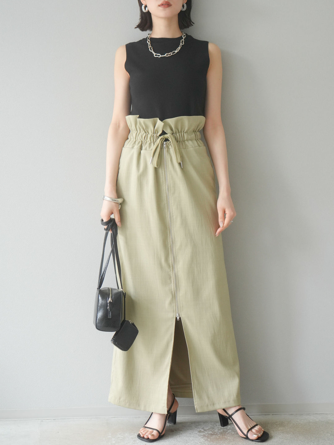 [予約]レーヨンニットタンクトップ/ブラック