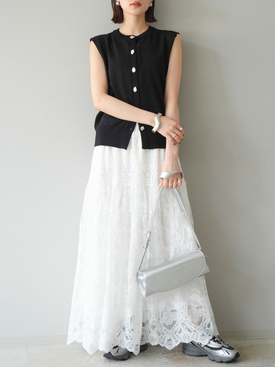 [予約]レースフレアスカート/ホワイト