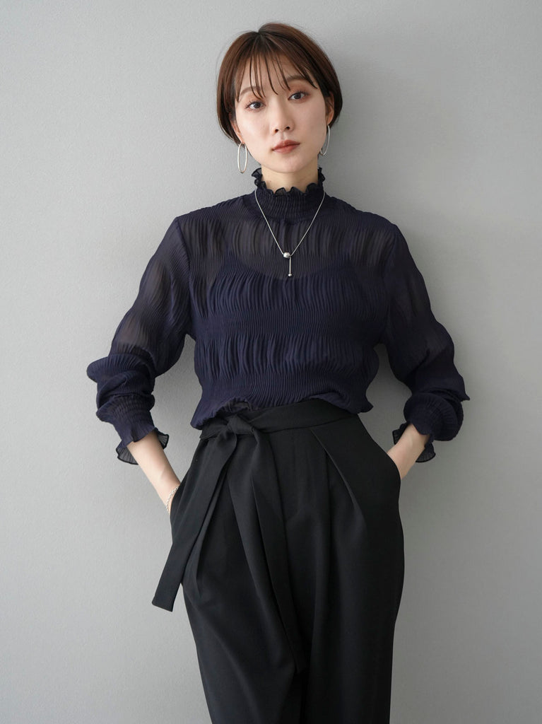 アトリエピエロ　編み上げ姫袖シャーリングシフォンブラウス　ブラック ATELIER PIERROT 姫袖ブラウス アトリエピエロ | 高価買取ならTokyo