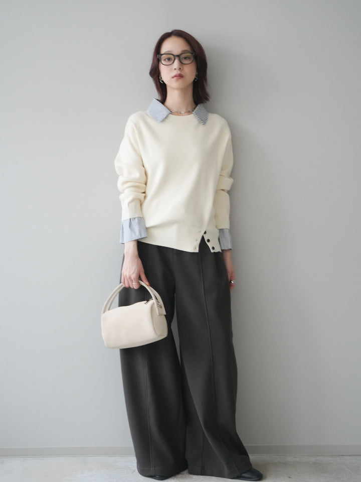 [予約]ベルト付き裏起毛ワイドパンツ/ brown