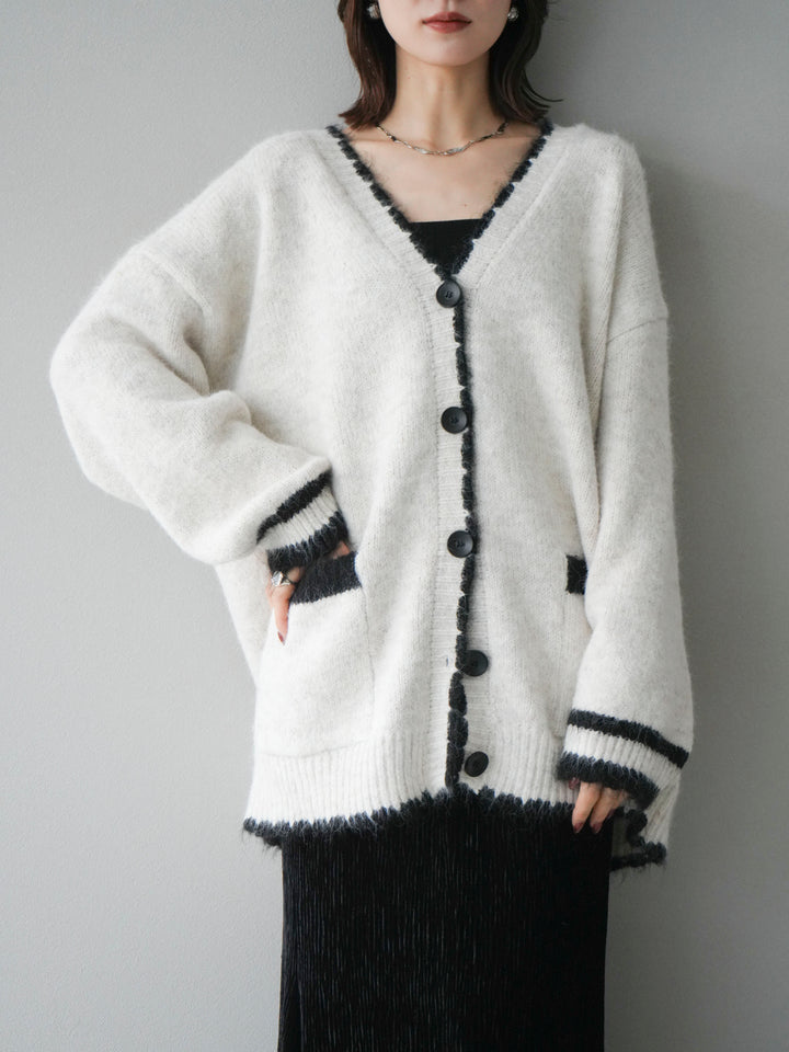 [予約]バイカラーラメニットカーディガン/ivory