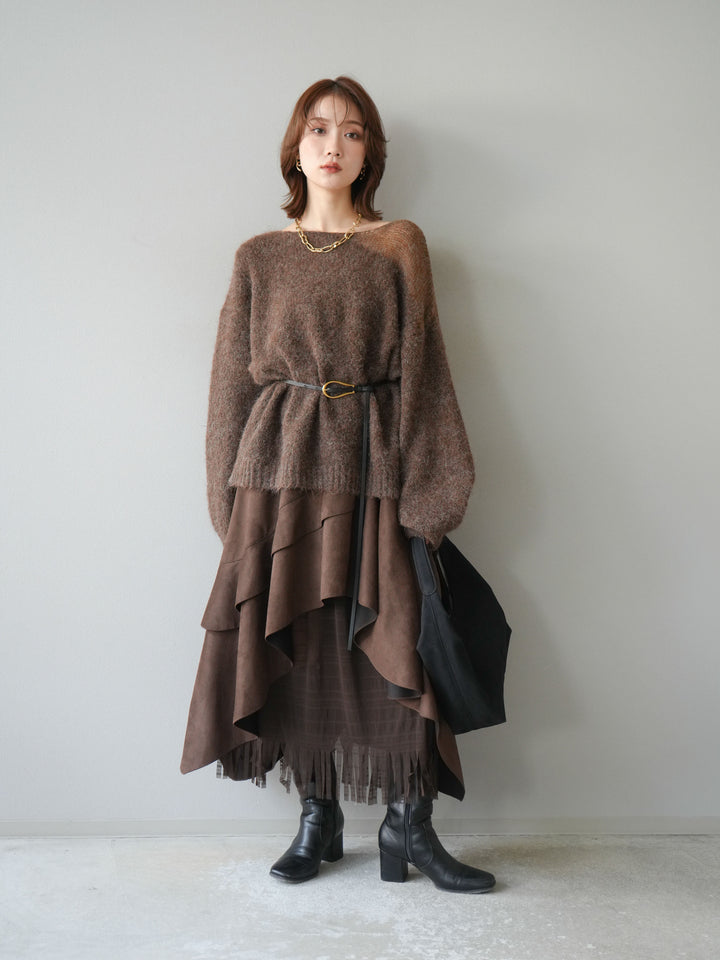 [SET]ネック透かし編みニットプルオーバー+選べるアクセセット(2set)